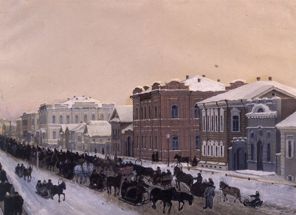 Tomsk, Magistratskaya Street during the Shrovetide in 1897 by Pavel Mikhaylovich Kosharov