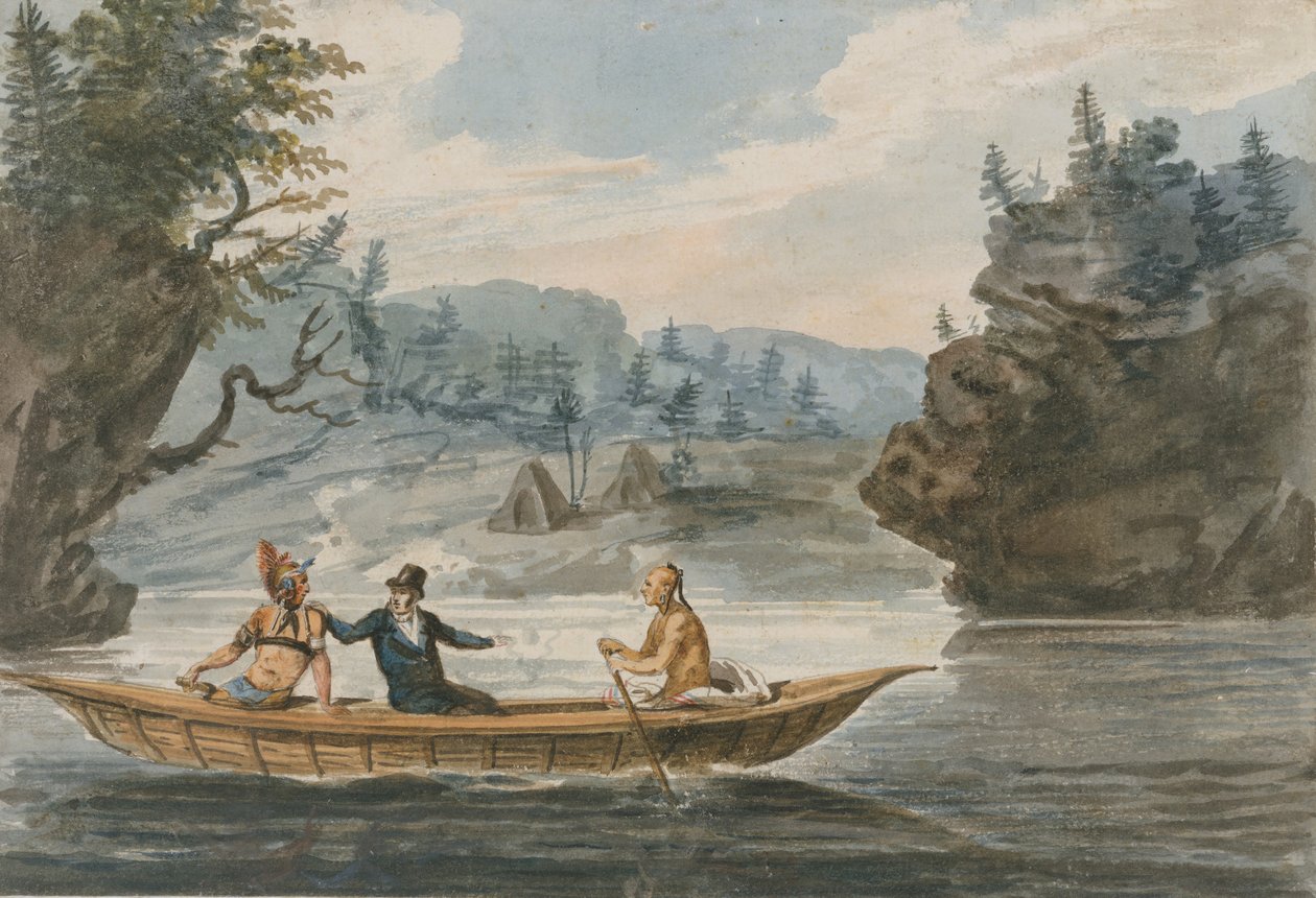 Two Indians and a White Man in a Canoe by Pavel Petrovic Svin