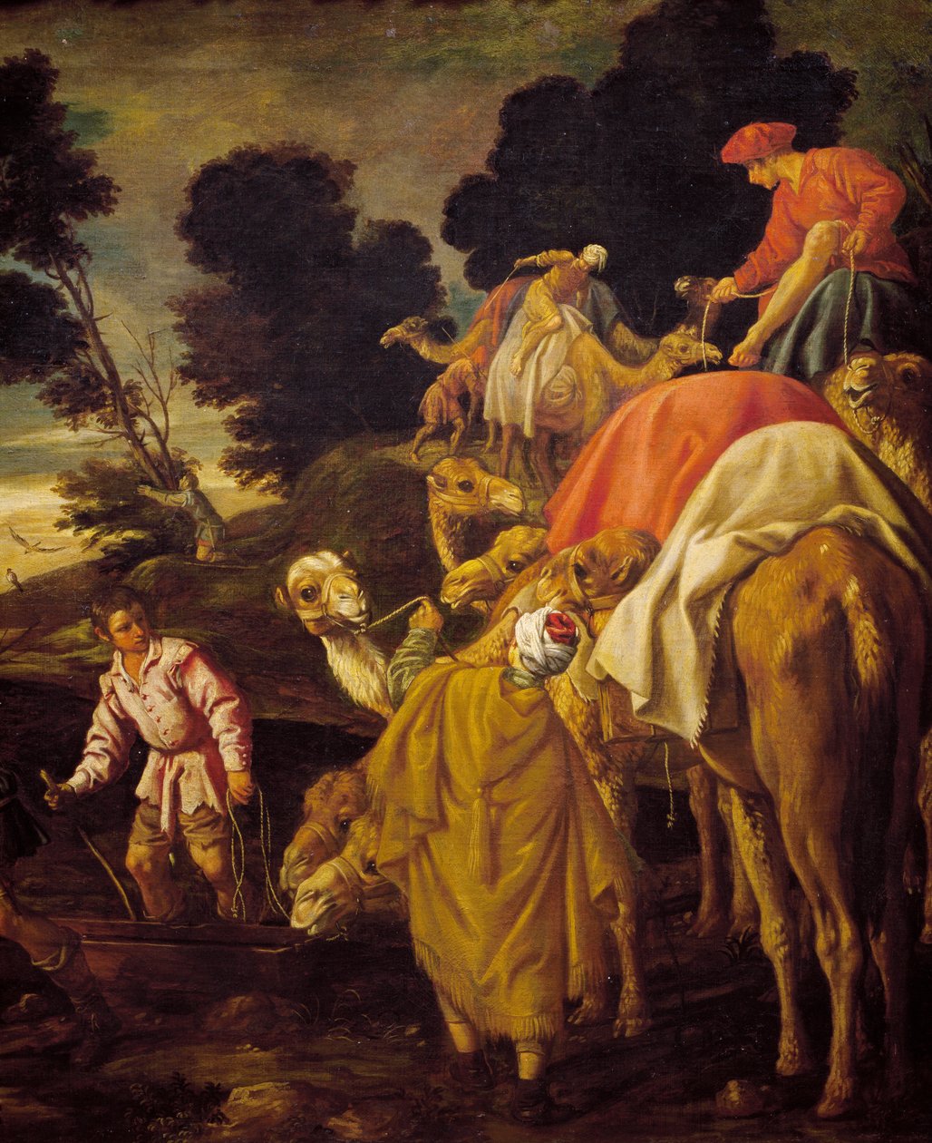 Caravan of camels (detail) from Rebecca let Eliezer drink at well by Pedro Orrente
