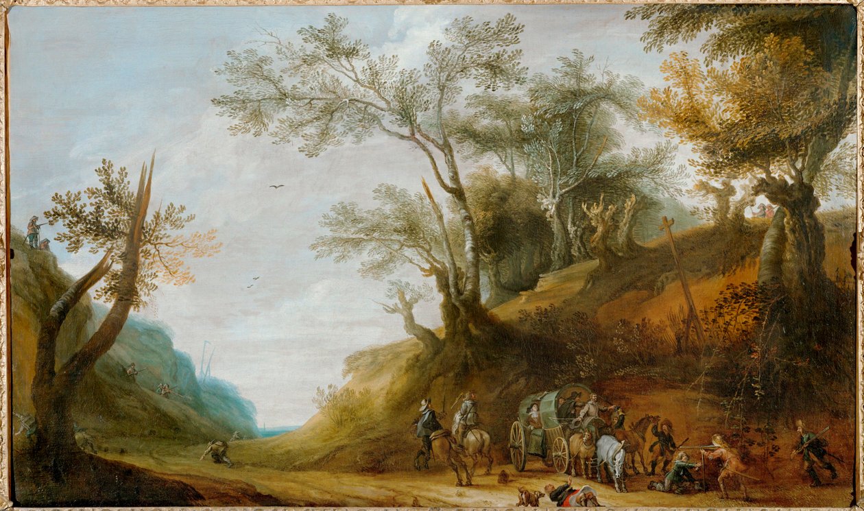 An attack by bandits upon a stage coach by Peeter Snayers