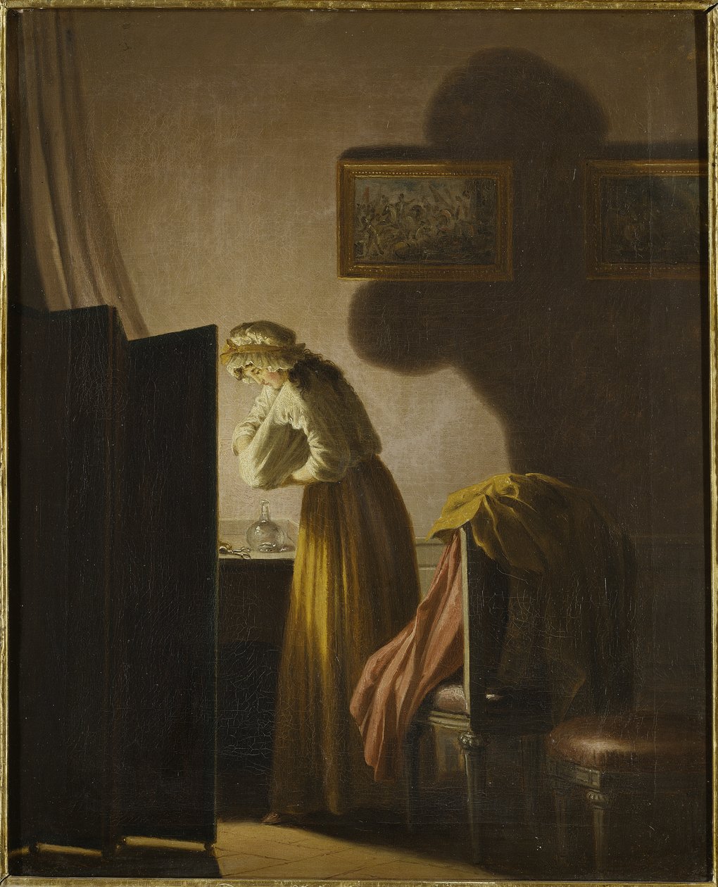A Woman Catching Fleas by Candlelight by Pehr Hilleström