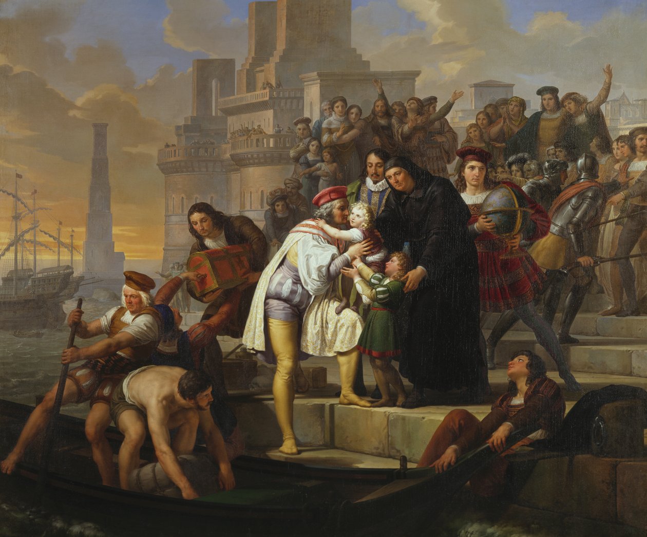 Christopher Columbus Embracing His Two Sons and Recommending Them to Father Giovanni Perez Before Leaving Palos by Pelagio Palagi