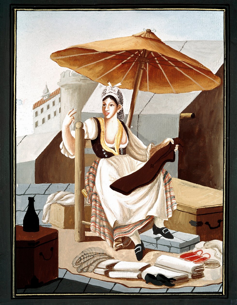 Neapolitan: a travelling seller of fabrics and linen. Painting by Pelliccia 19th century Museo Nazionale di San Martino Naples by Pelliccia