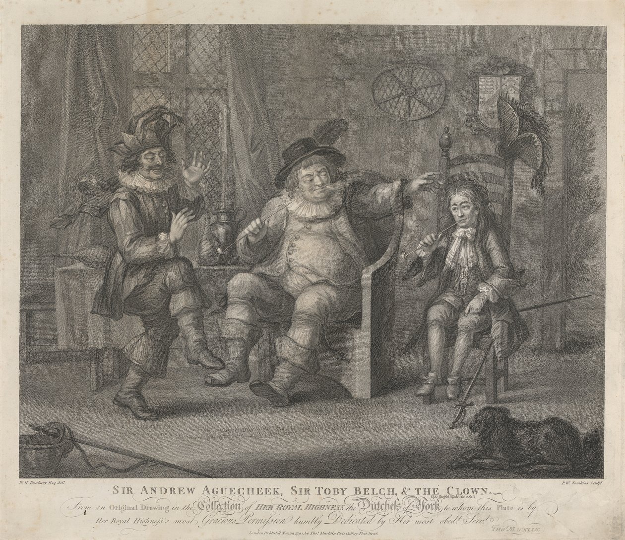 Sir Andrew Aguecheek, Sir Toby Belch and the Clown - Twelfth Night, Act II, Scene III by Peltro W. Tomkins