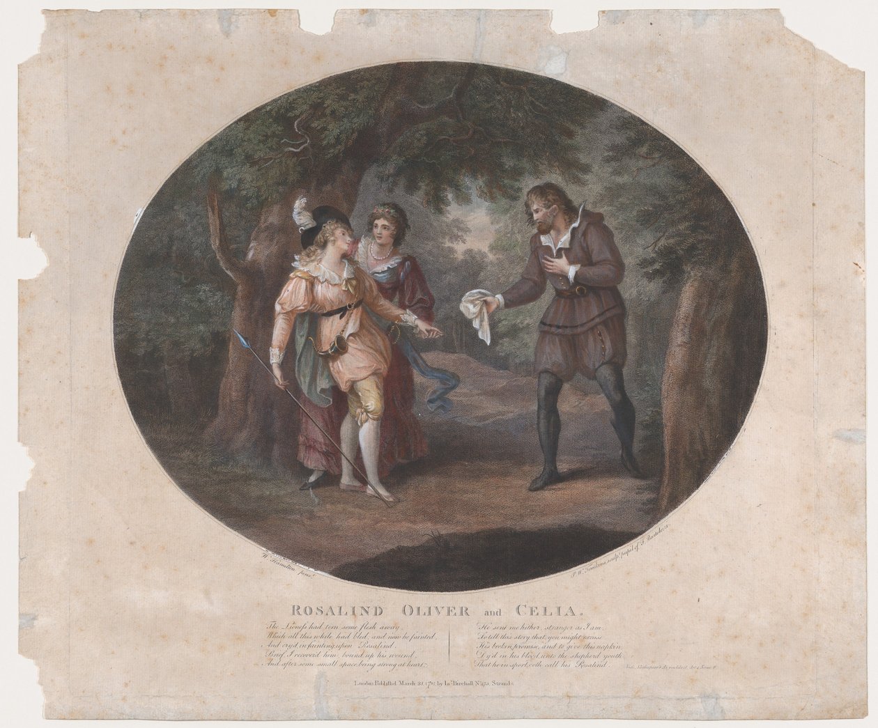 Rosalind, Oliver and Celia, As You Like It, Act 4, Scene 6 by Peltro William Tomkins