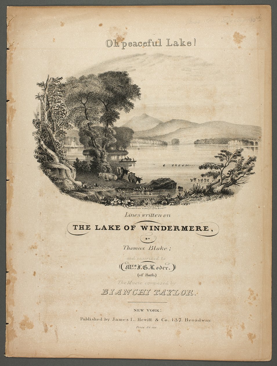 Oh Peaceful Lake! Lines Written on the Lake of Windermere by Pendleton