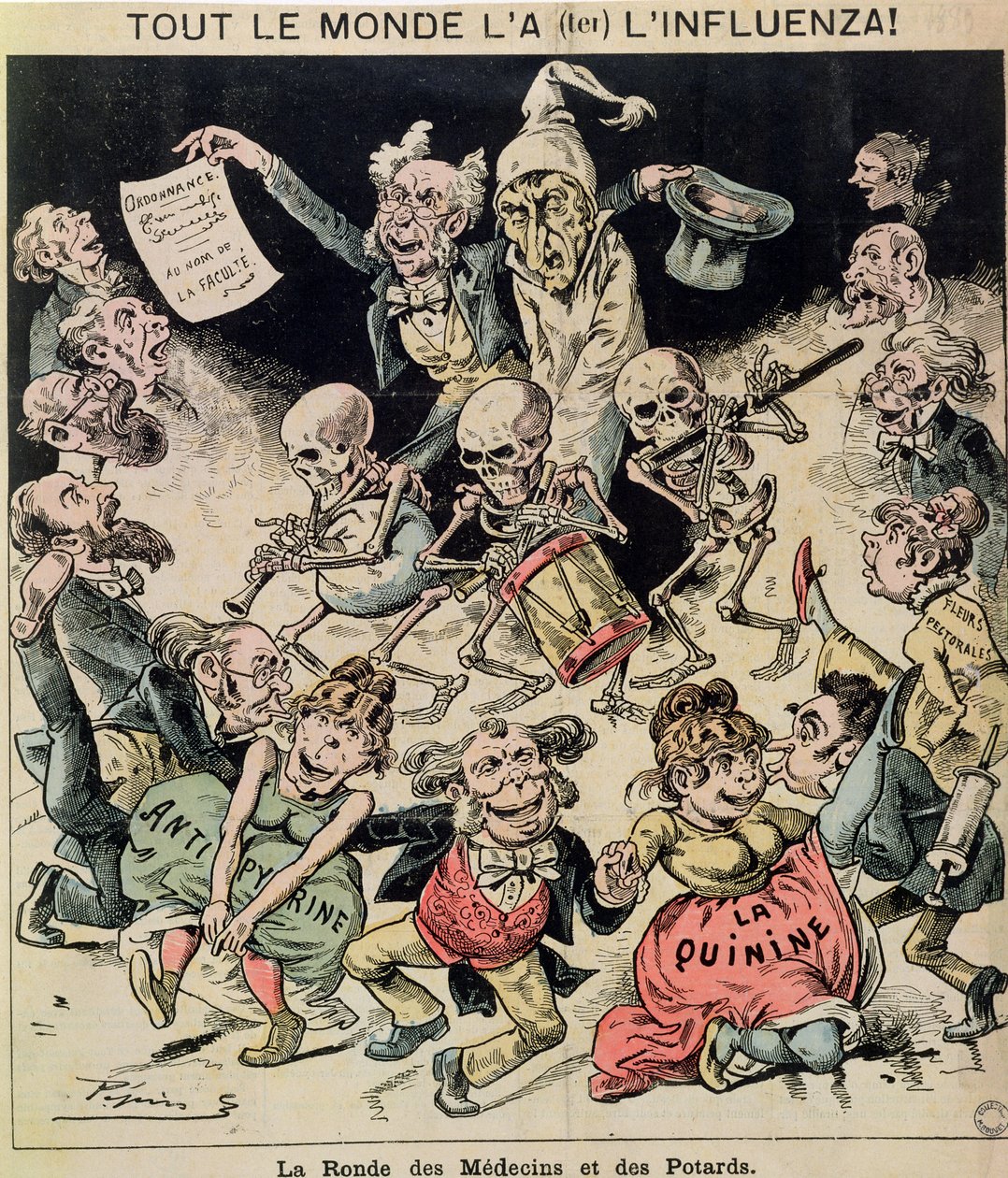 Caricature of the influenza epidemic of 1820, c.1889 by Pepin