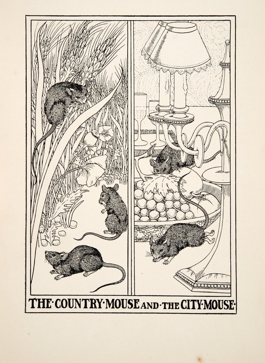 The Country Mouse and the City Mouse, from A Hundred Fables of Aesop, pub.1903 by Percy J. Billingshurst