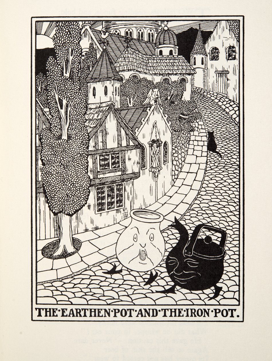 The Earthen Pot and the Iron Pot, from Fontaine Fables, pub. 1905 by Percy J. Billingshurst