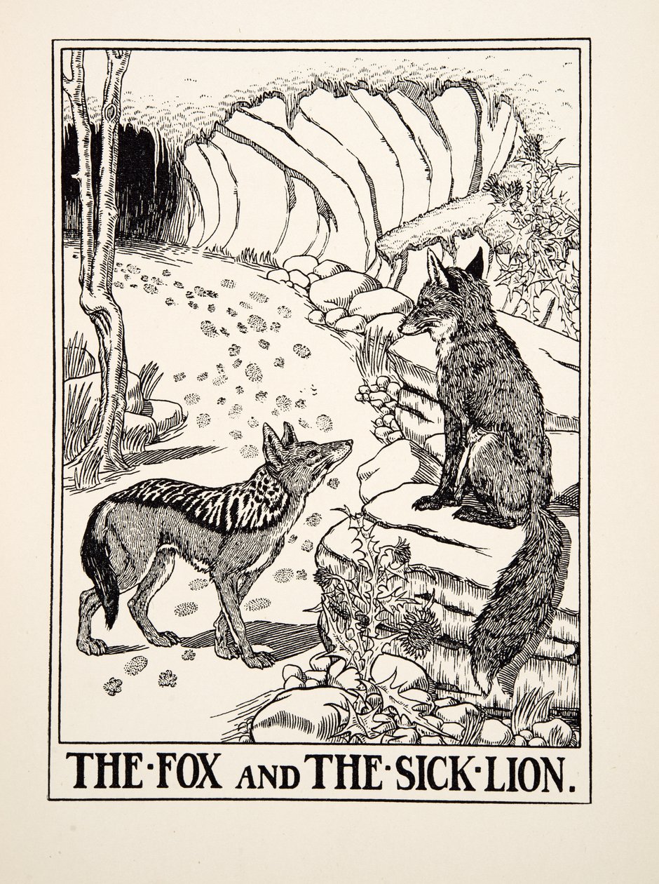 The Fox and the Sick Lion, from A Hundred Fables of Aesop, published 1903 by Percy J. Billingshurst