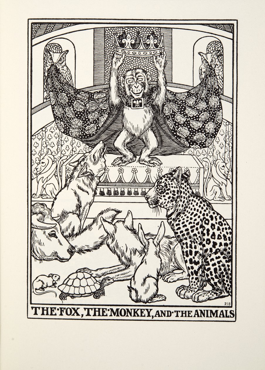 The Fox, the Monkey, and the Animals, from Fontaine Fables, pub. 1905 by Percy J. Billingshurst