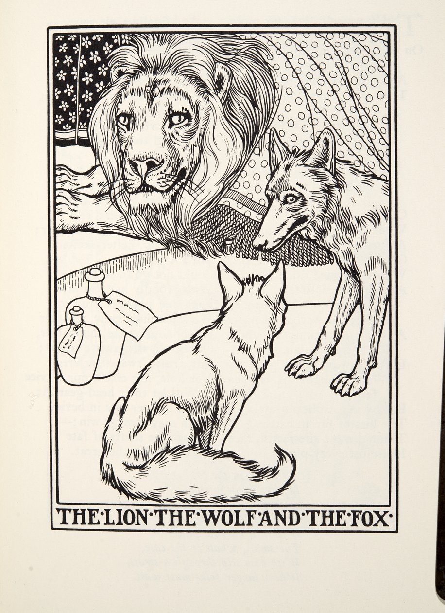The Lion, the Wolf and the Fox, from Fontaine Fables, pub. 1905 by Percy J. Billingshurst