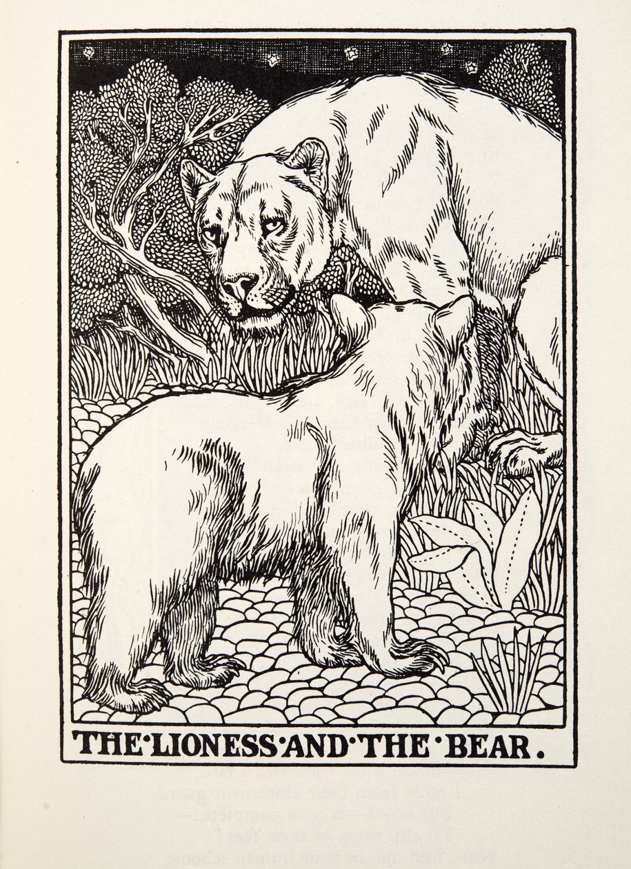 The Lioness and the Bear, from Fontaine Fables, pub. 1905 by Percy J. Billingshurst