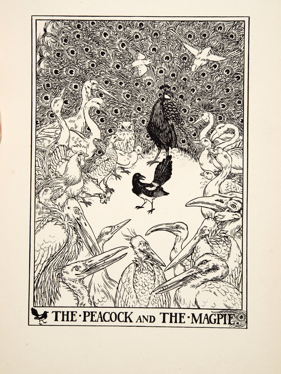 The Peacock and the Magpie, from A Hundred Fables of Aesop, pub. 1903 by Percy J. Billingshurst