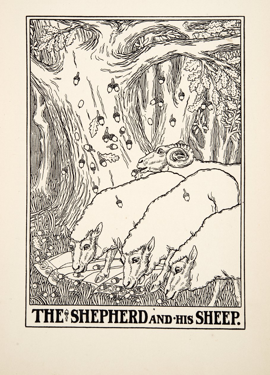 The Shepherd and his Sheep, from A Hundred Fables of Aesop, pub. 1903 by Percy J. Billingshurst