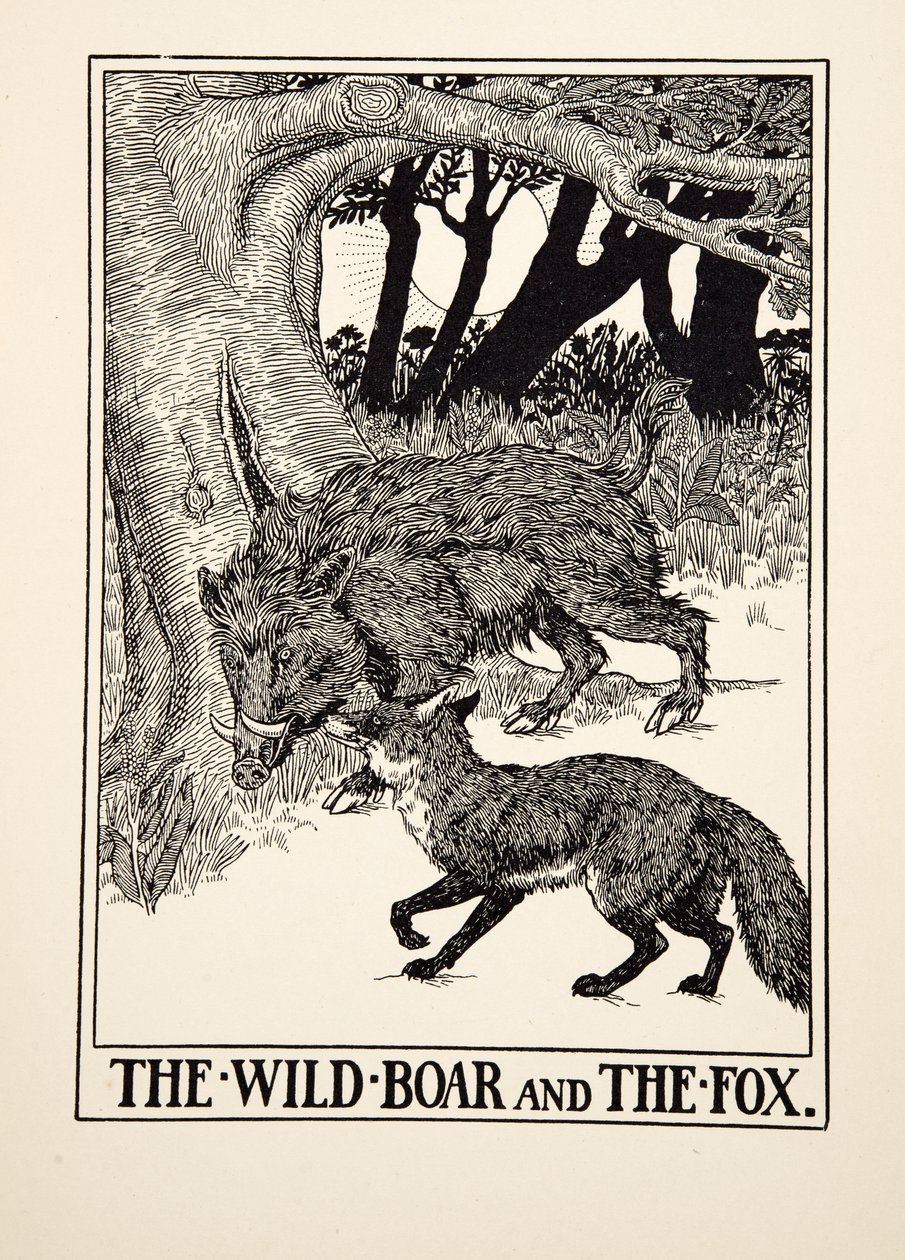 The Wild Boar and the Fox, from A Hundred Fables of Aesop, pub. 1903 by Percy J. Billingshurst