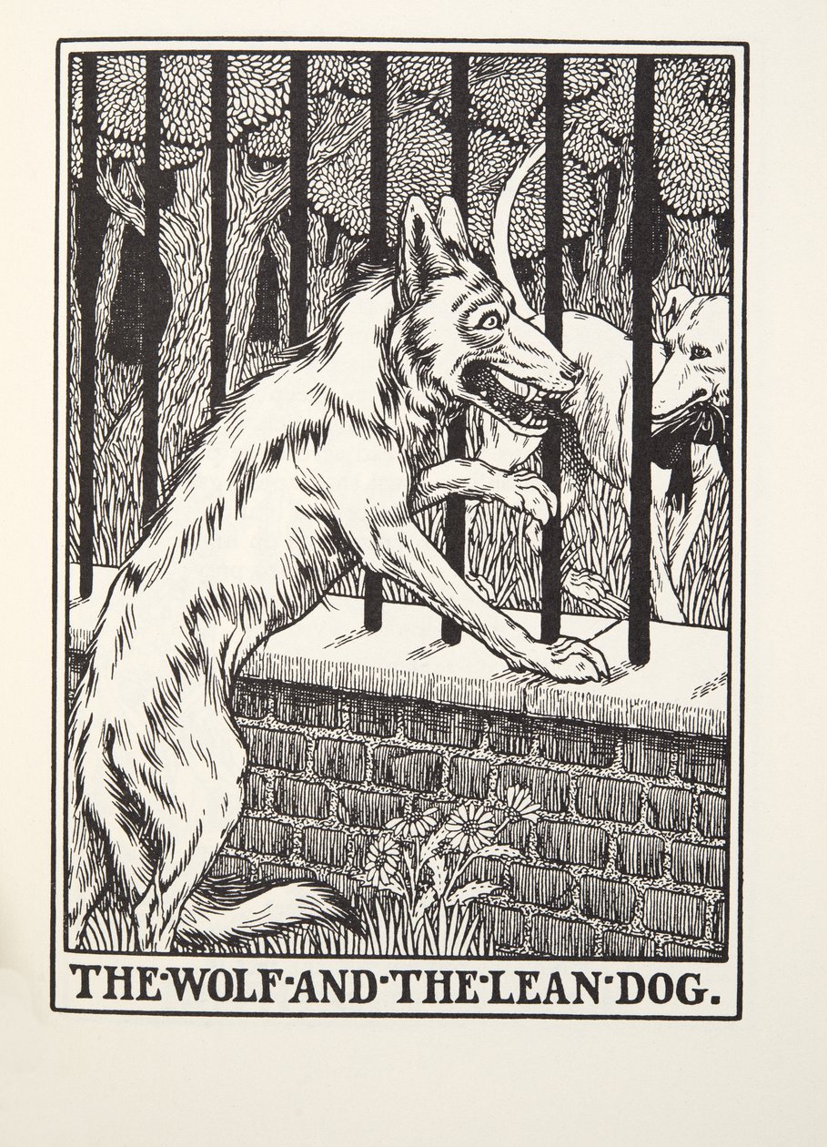 The Wolf and the Lean Dog, from Fontaine Fables, pub. 1905 by Percy J. Billingshurst