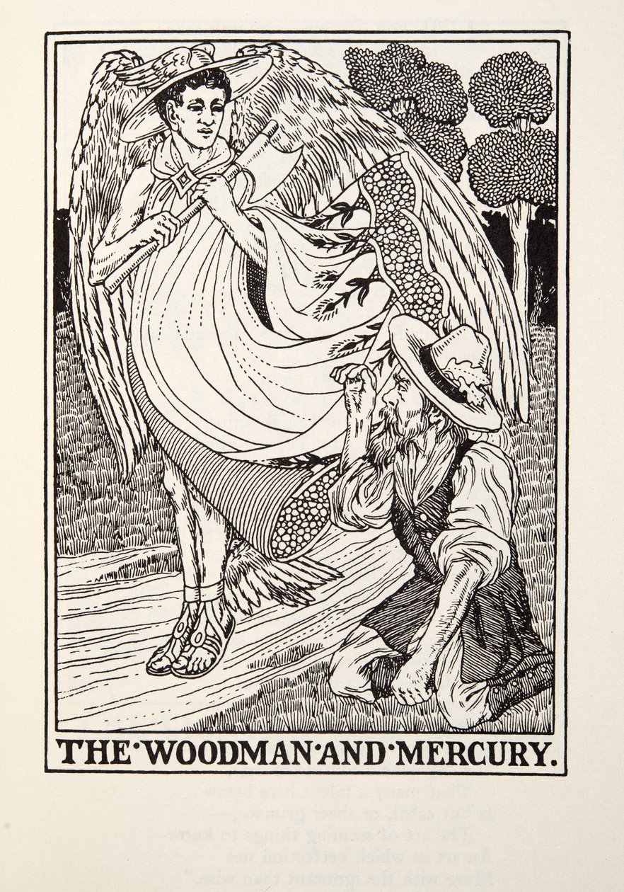 The Woodman and Mercury, from Fontaine Fables, pub. 1905 by Percy J. Billingshurst