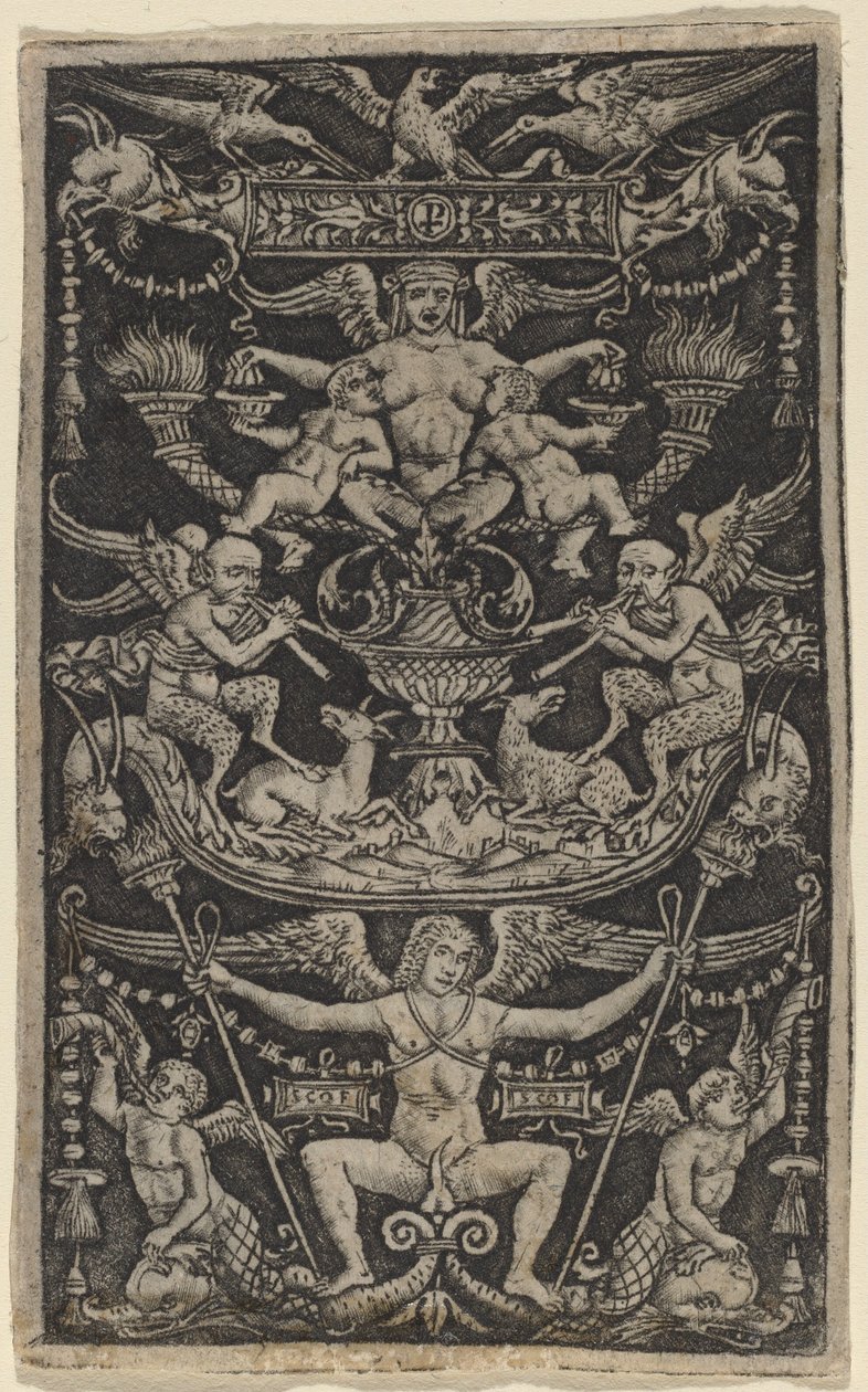 Panel of Ornament with a Satyress Feeding Two Children by Peregrino da Cesena