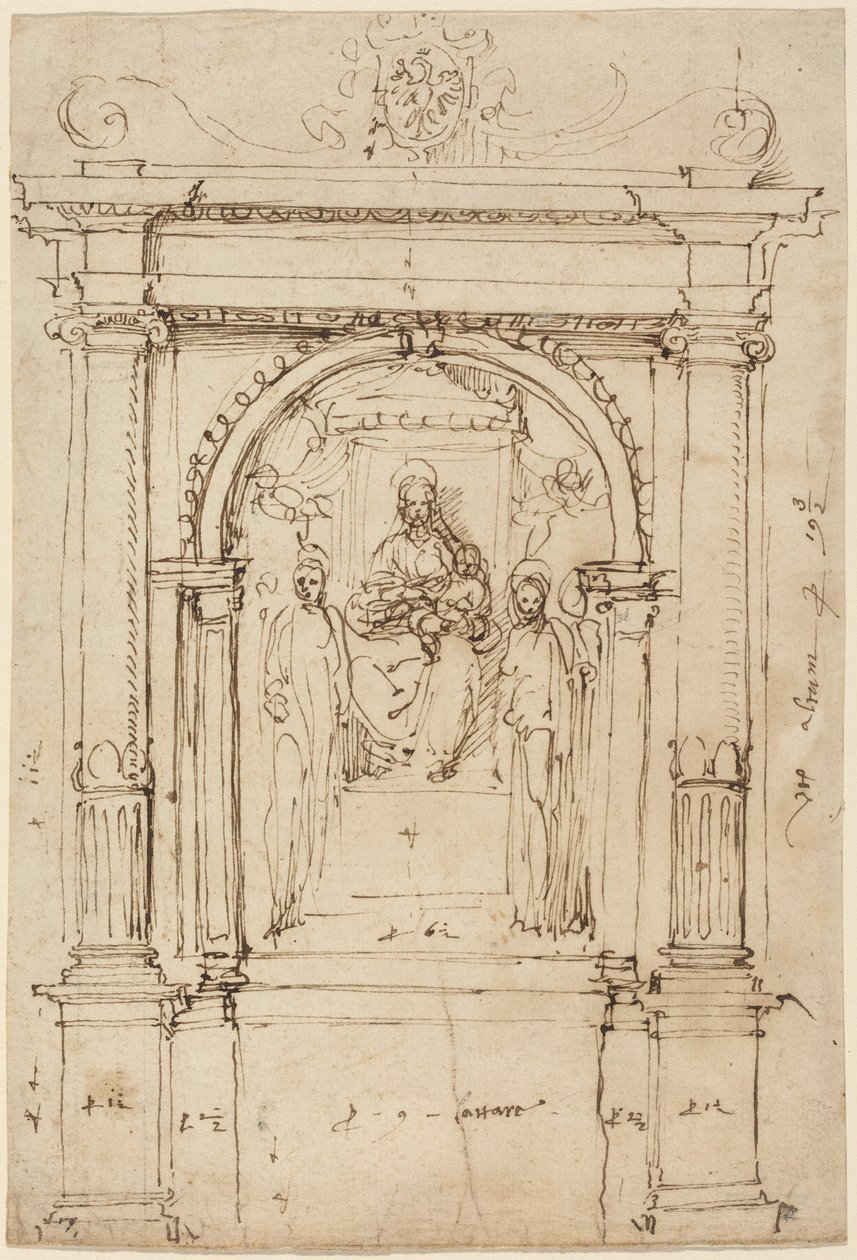 Altarpiece of the Madonna and Child with Saints, in Its Architectural Setting by Perino del (1501-47) Vaga