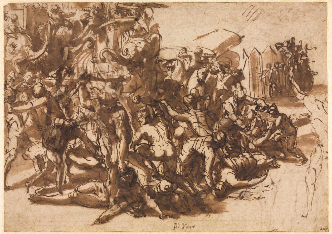 Poros Assailed by the Macedonian Army (recto) by Perino del Vaga