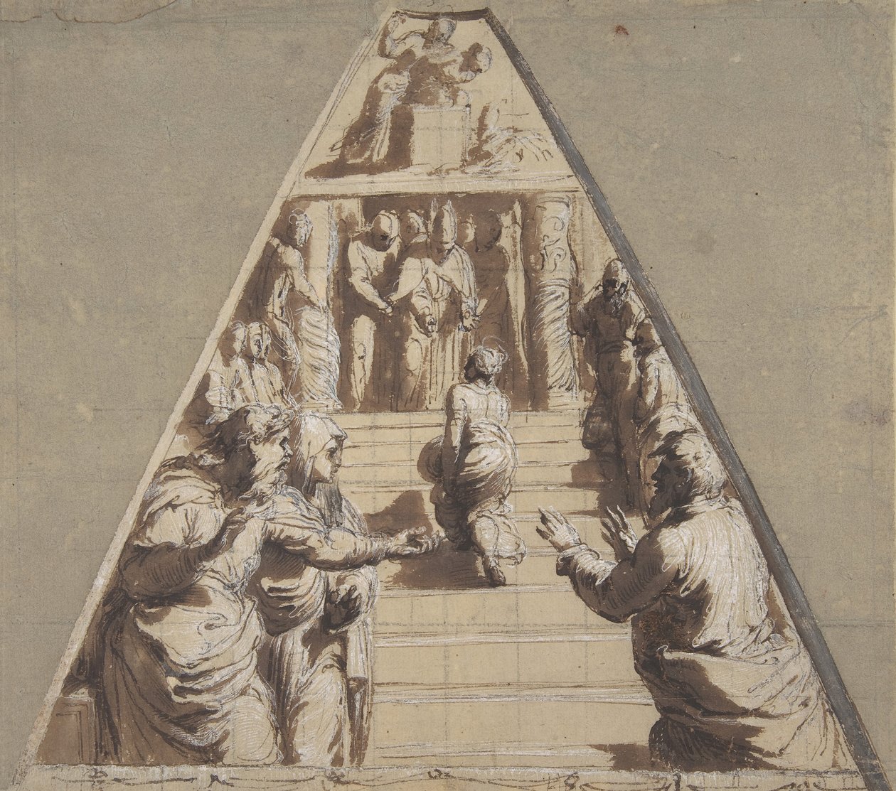 Presentation of the Virgin in the Temple Below, Abraham About to Sacrifice Isaac Above by Perino del Vaga