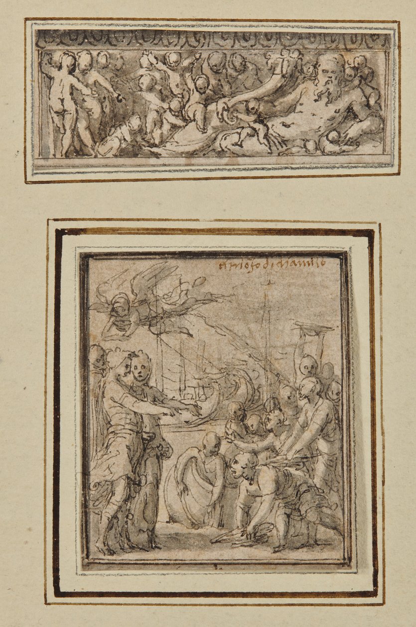 River God Surrounded by Putti; and Triumph of Marcus Furius Camillus by Perino del Vaga