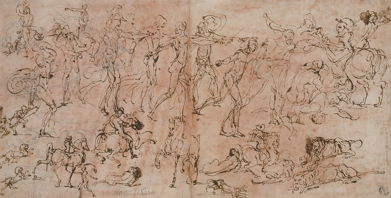 Studies of Warriors, Horsemen, and Lions by Perino del Vaga
