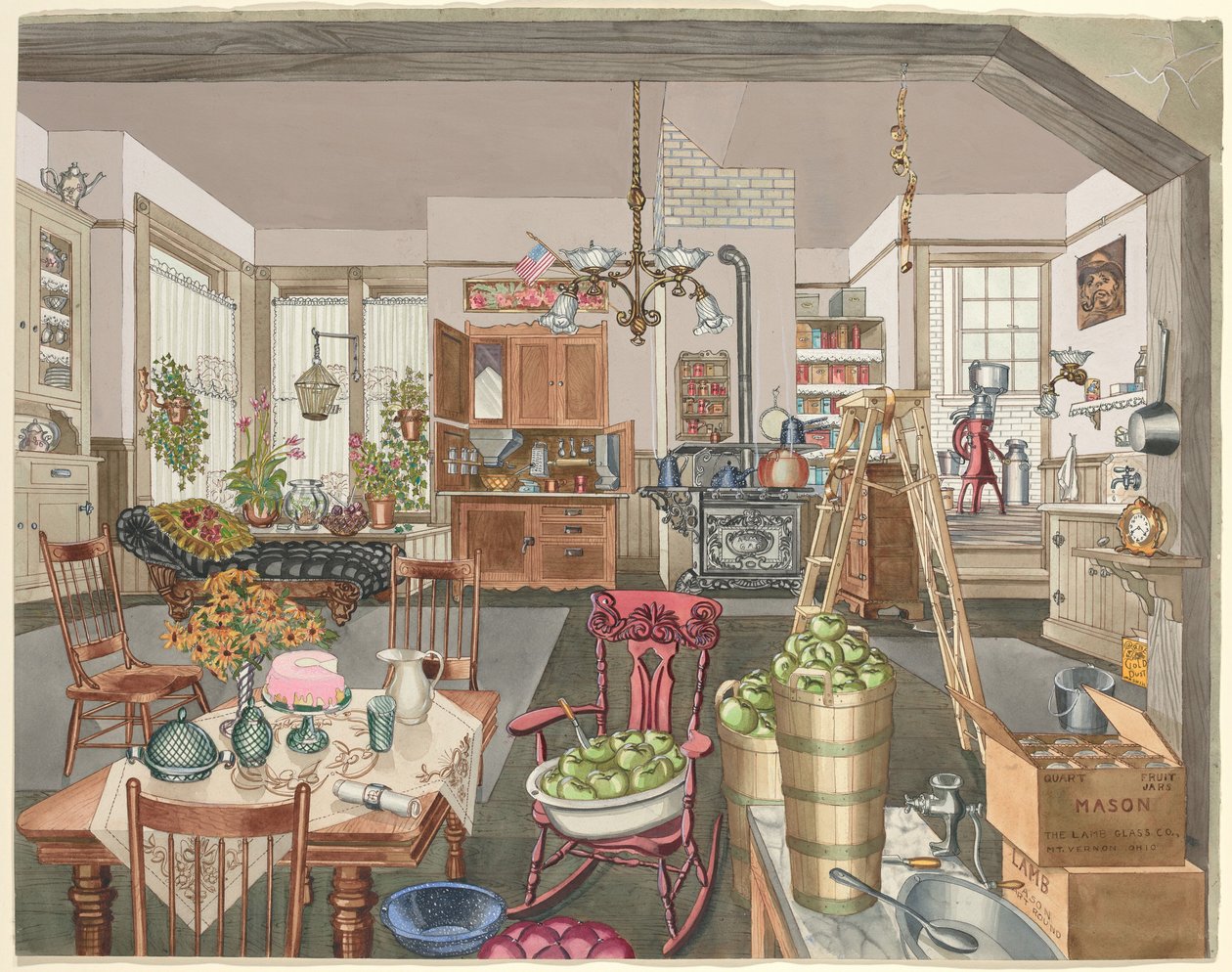 Semi-Rural Kitchen and Dining Room, 1910 by Perkins Harnly