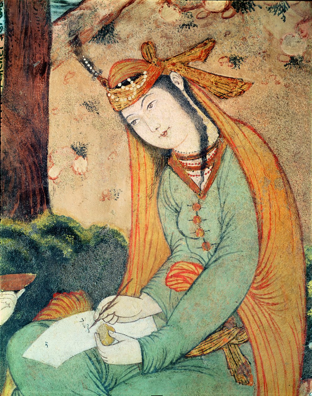 Woman Writing in the Court of Shah Abbas I (1571-1629) 1585-1627 by Persian School