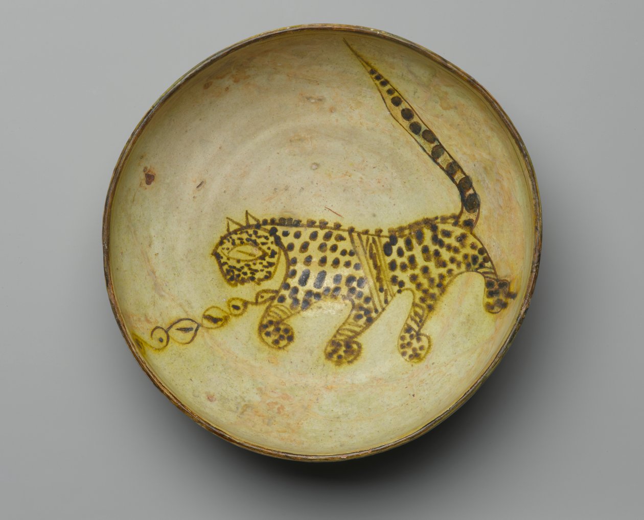 Bowl depicting a cheetah by Persian School