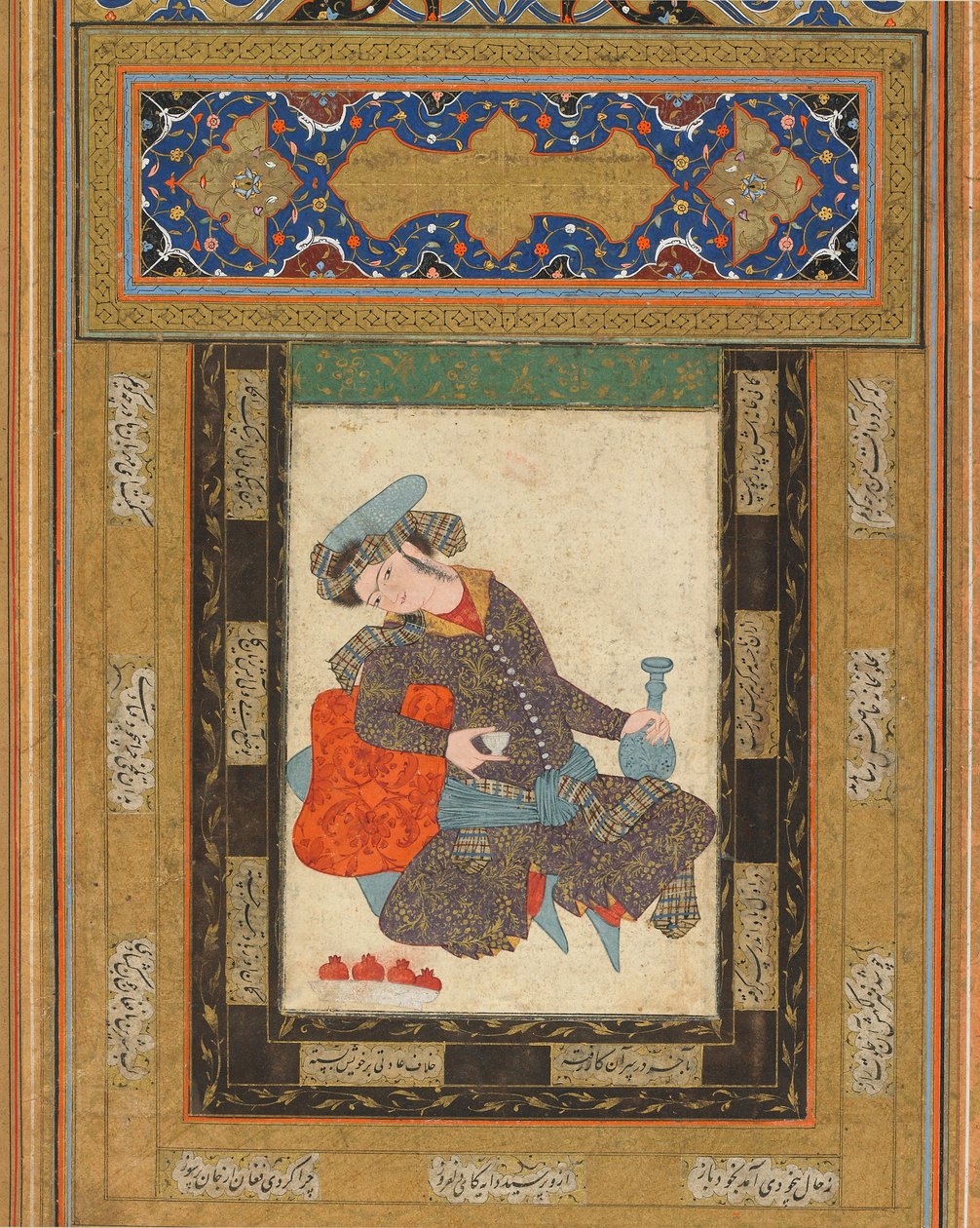 A Reclining Youth, Iran, Safavid period, c.1600-10 by Persian School