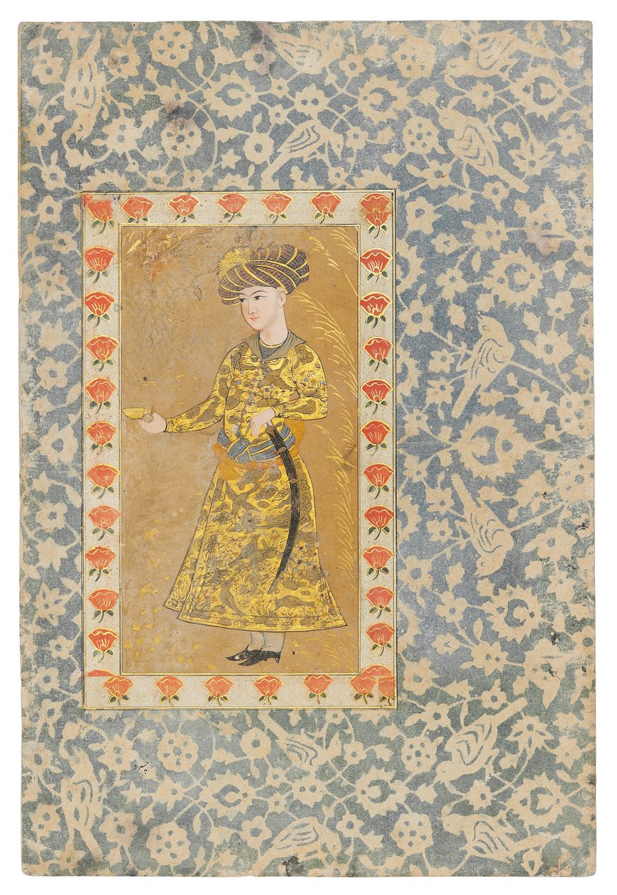 A Youth Holding a Wine Cup by Persian School