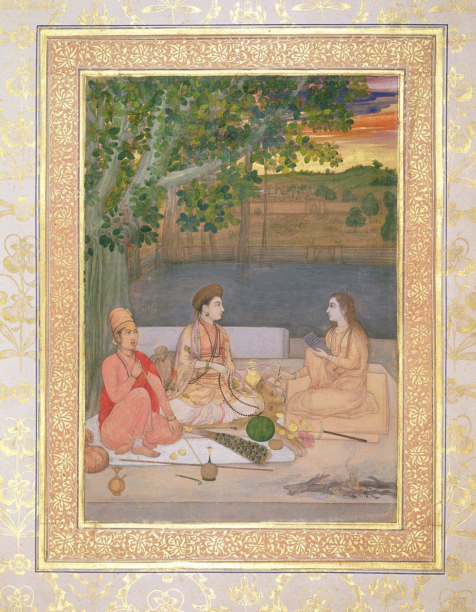 A woman with her maids in rural gardens, late 17th century by Persian School