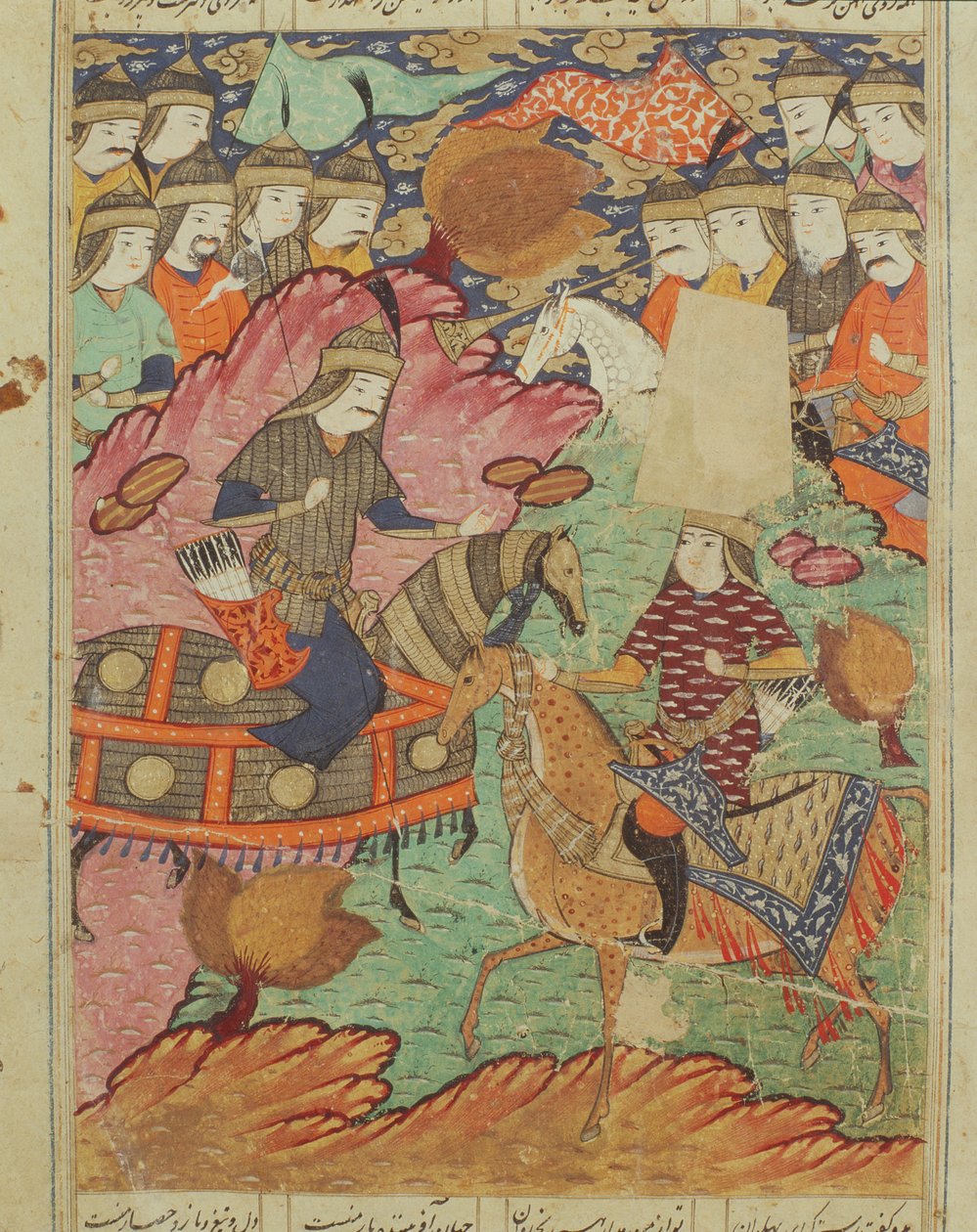 Duel on Horseback Between Rostam and Afrasiab, Illustration from the Shahnama (Book of Kings) by Persian School