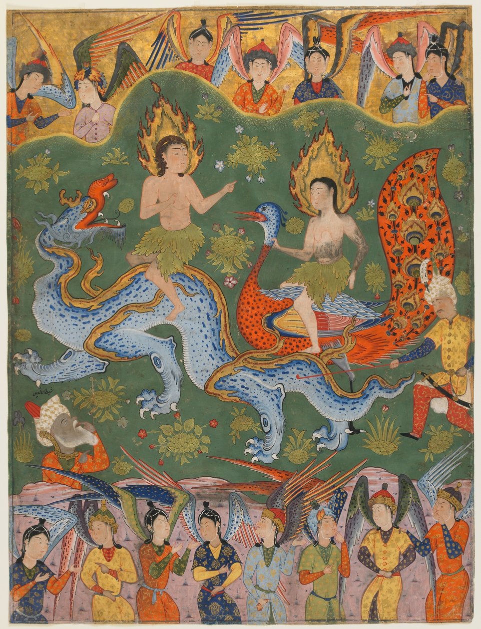 Folio from a Falnama (Book of Omens); Expulsion of Adam and Eve, Qazvin, Iran, Safavid period, mid 1550s by Persian School