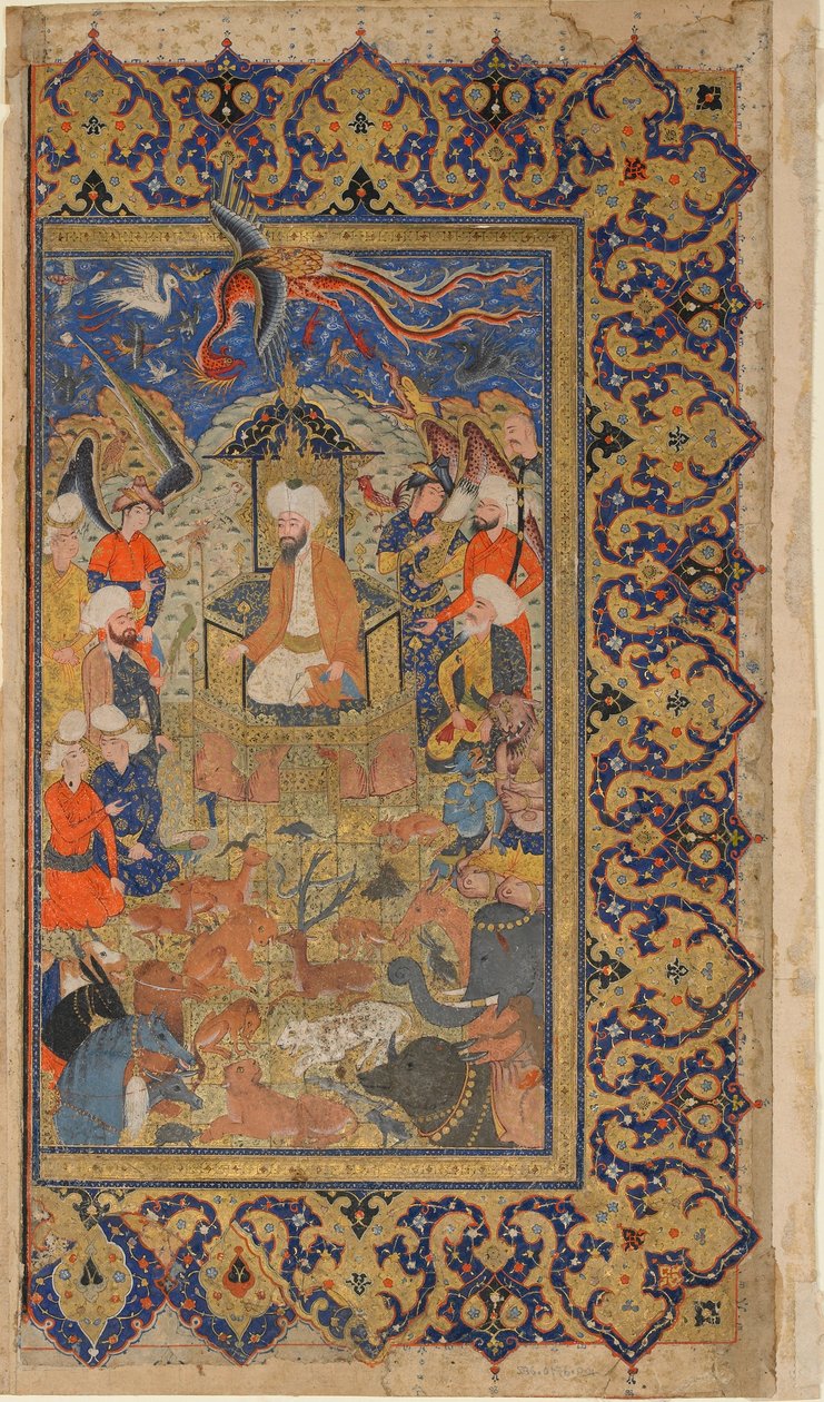 Folio from a Shahnama (Book of Kings) by Firdawsi; Sulayman Enthroned, Shiraz, Fars, Iran, Safavid period, c.1590-1600 by Persian School