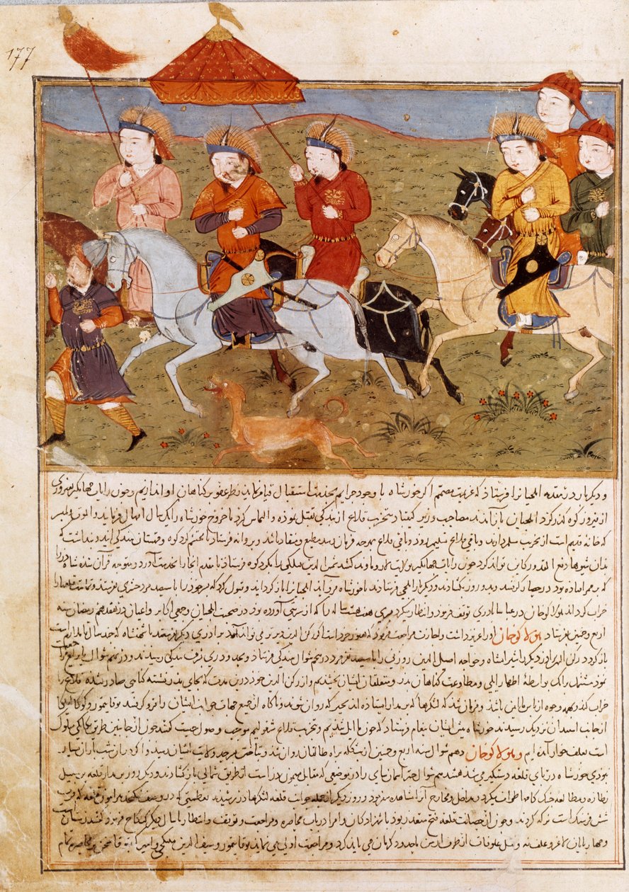 Representation of Houlagou Khan, Grandson of Genghis Khan Riding by Persian School
