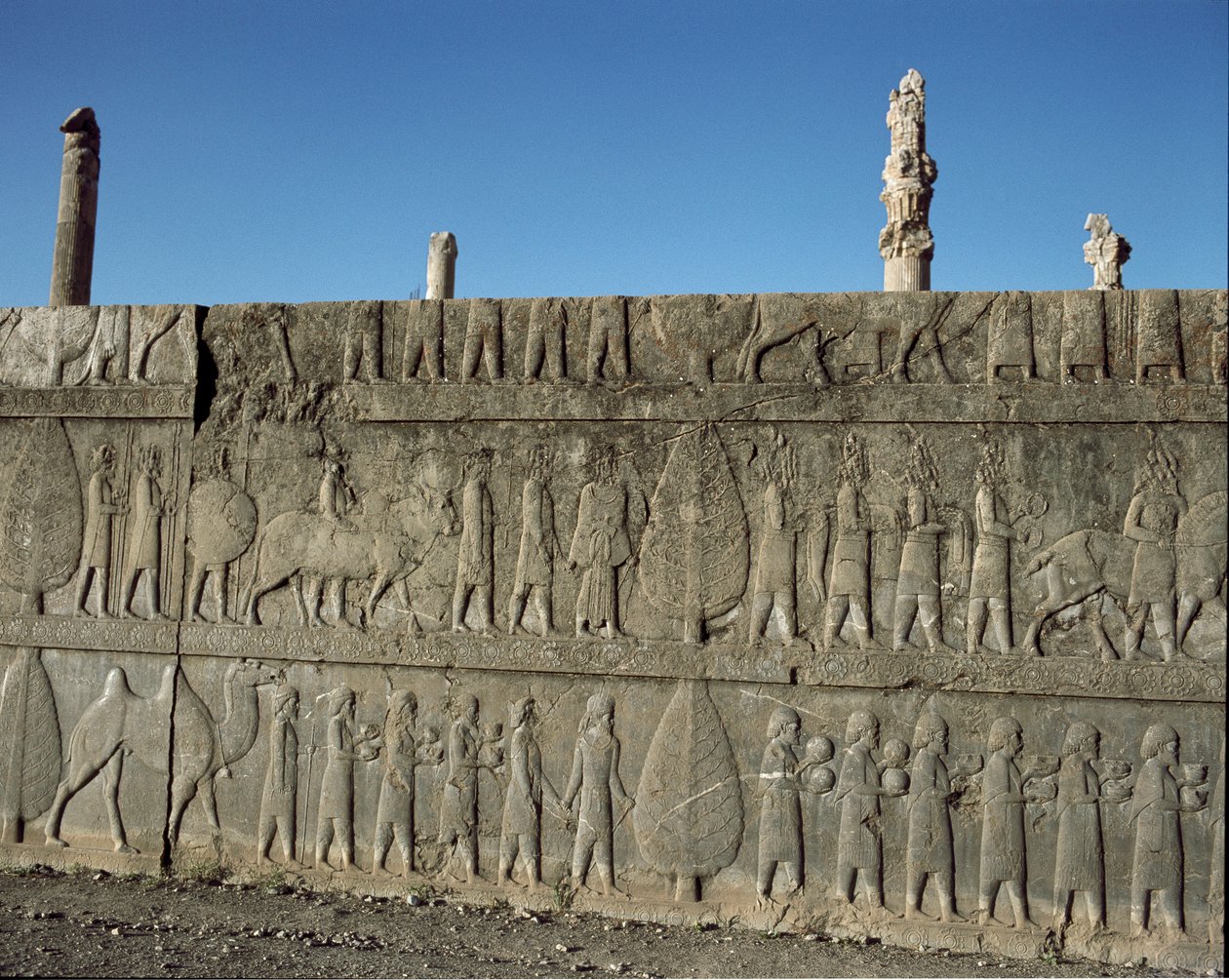 Submissive peoples offer gifts to Darius I by Persian School