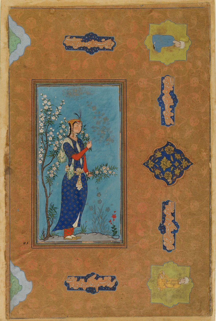 Woman with a spray of flowers, Safavid Period, c.1575 by Persian School