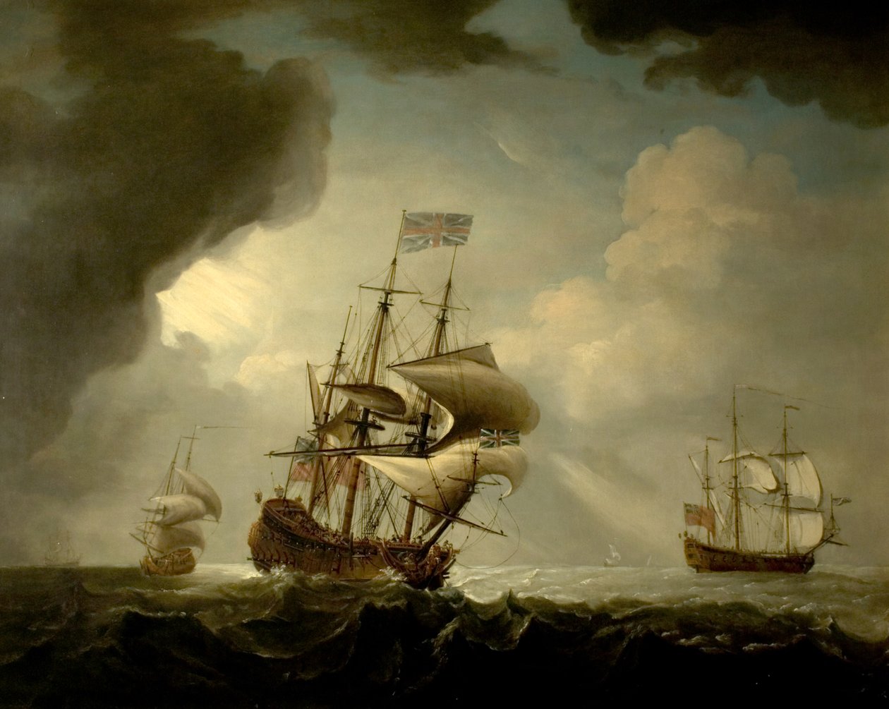 Three English Men-of-War Getting Underway in a Fresh Breeze by Peter Monamy