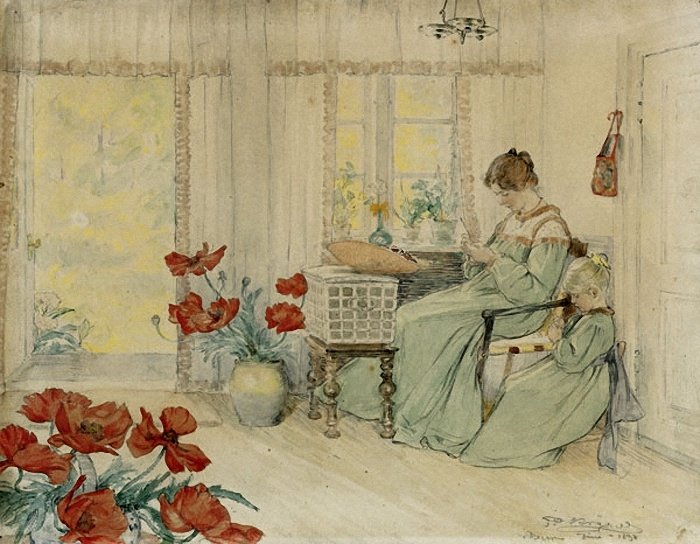 Marie and Vibeke Embroidering at Home in Skagen Plantation by Peder Severin Krøyer