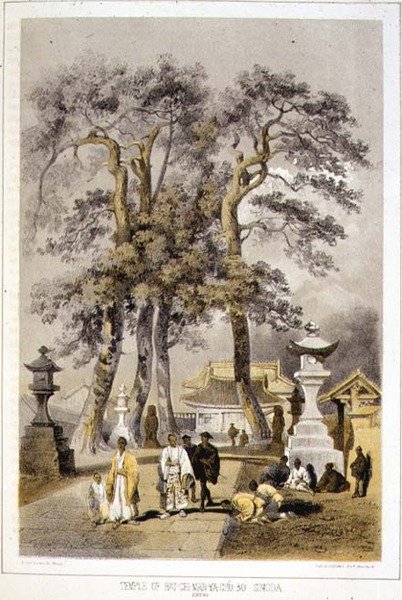 Temple of Hat-Chi-Man-Ya-Chu-Ro, Simoda by Peter Bernhard Wilhelm (after) Heine