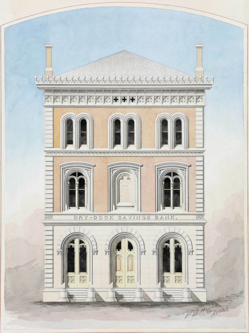 Dry Dock Savings Bank, New York City, New York, Competition Design Drawing by Peter Bonnett Wight
