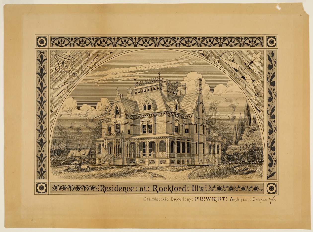 N. C. Thompson House, Rockford, Illinois, Perspective by Peter Bonnett Wight
