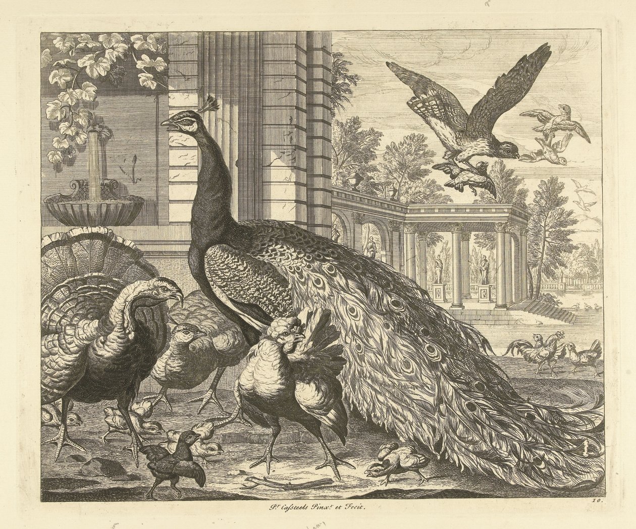 Peacock and Turkey by a Garden Colonnade by Peter Casteels (III)