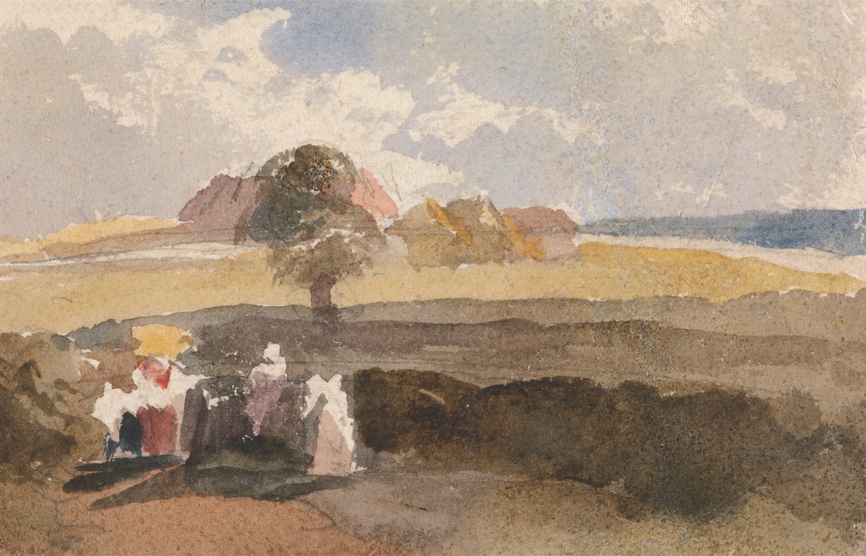 Landscape Sketch with Figures in Foreground by Peter DeWint