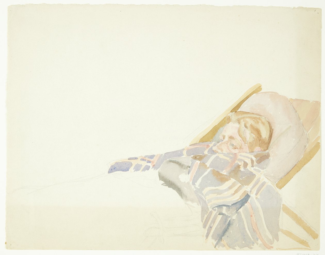 Young Man Wrapped in Plaid, Lying in a Deck Chair by Peter Hansen
