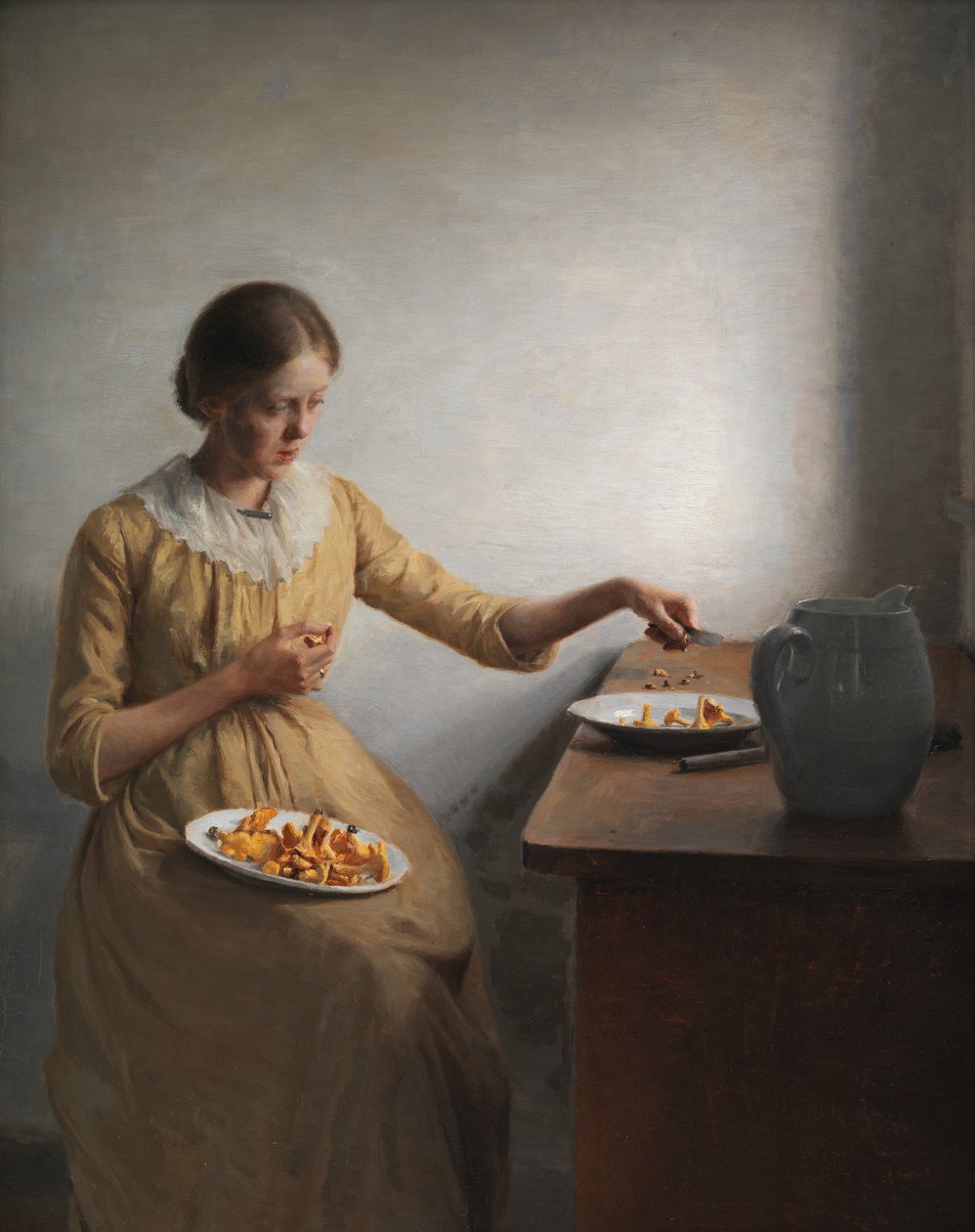 A Young Girl Preparing Chanterelles by Peter Vilhelm Ilsted