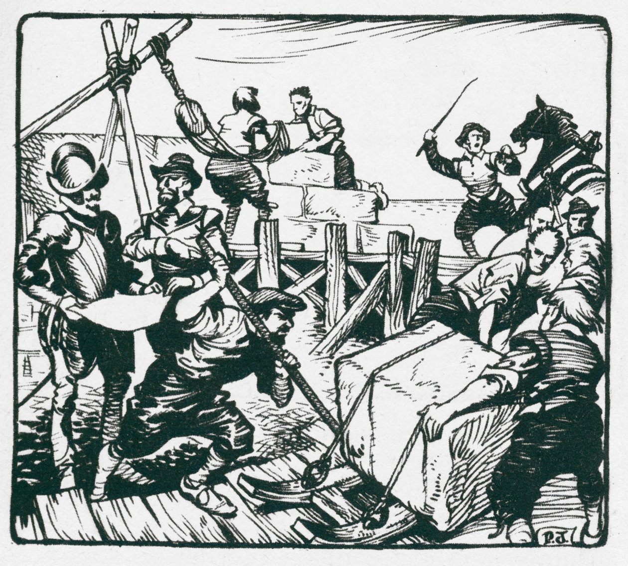 Strengthening the walls of Tenby harbour against threatened invasion by the Spanish Armada by Peter Jackson